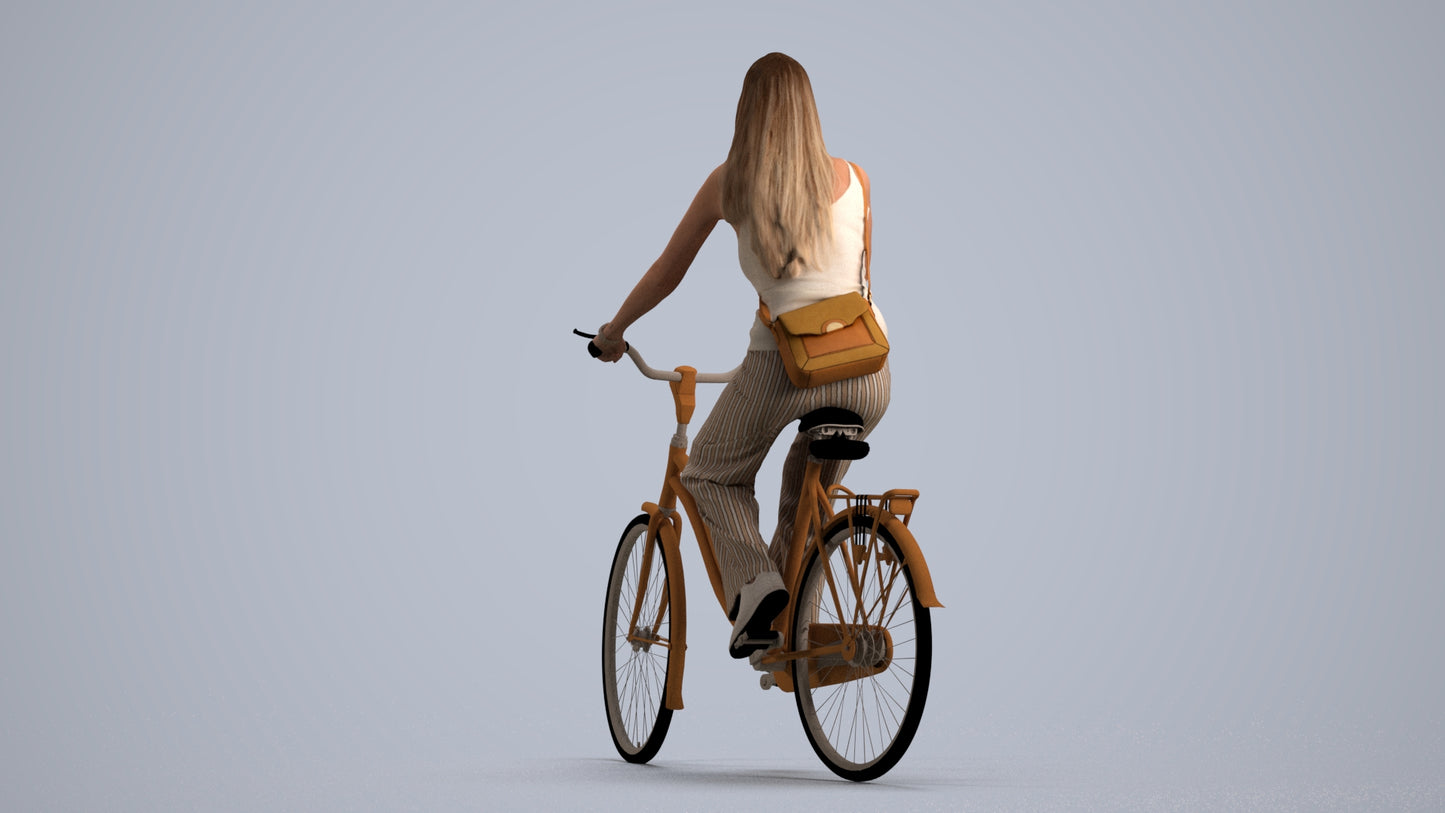 realistic 3D people woman casual cycling, render-ready for V-Ray and Corona, FBX OBJ, front view render