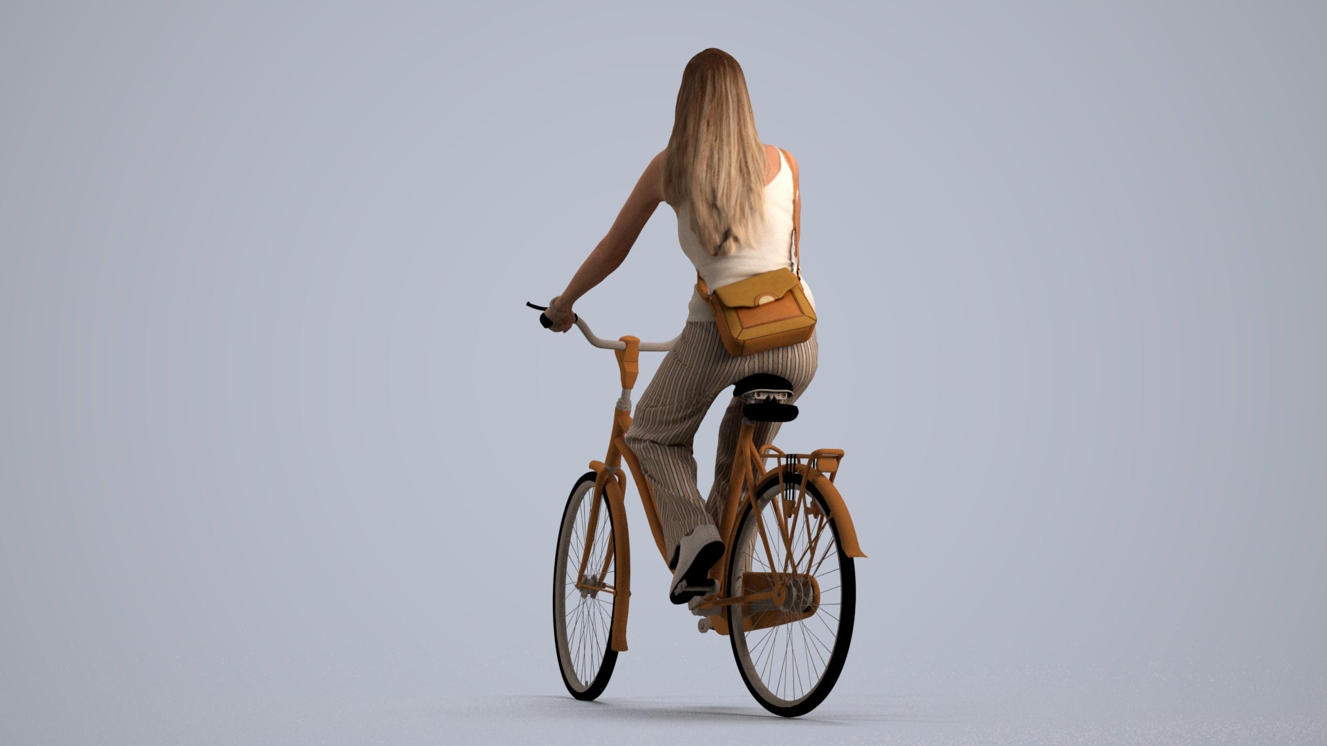 realistic 3D people woman casual cycling, render-ready for V-Ray and Corona, FBX OBJ, front view render