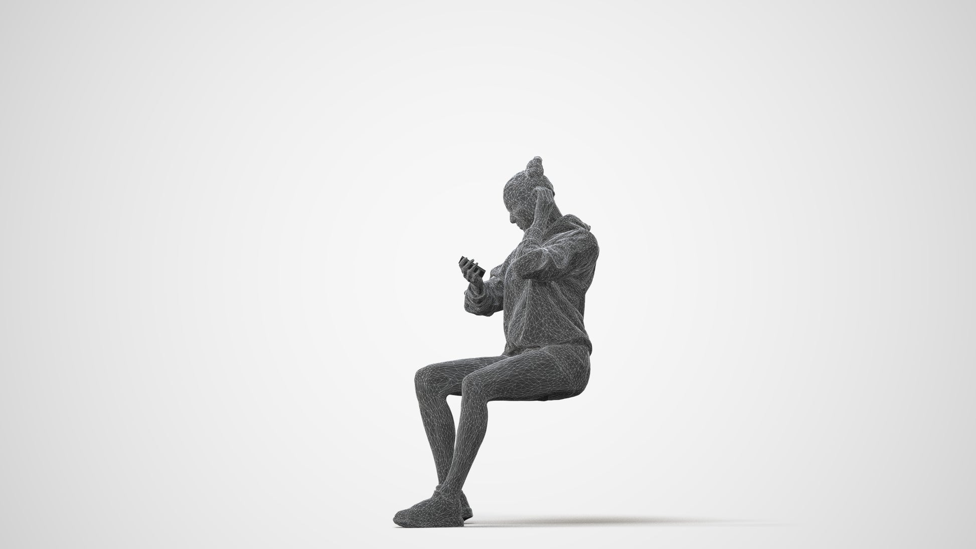 realistic 3D human woman casual sitting, archviz people FBX OBJ for Blender, square thumbnail