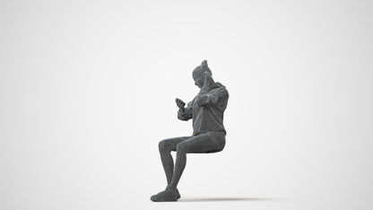 realistic 3D human woman casual sitting, archviz people FBX OBJ for Blender, square thumbnail