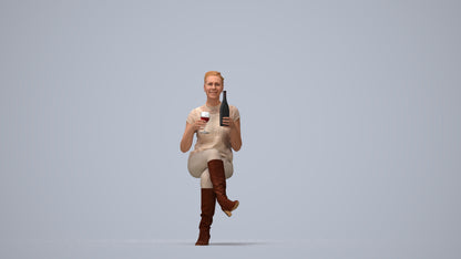 3D human model woman casual sitting, photogrammetry scanned person for archviz, top-down view render