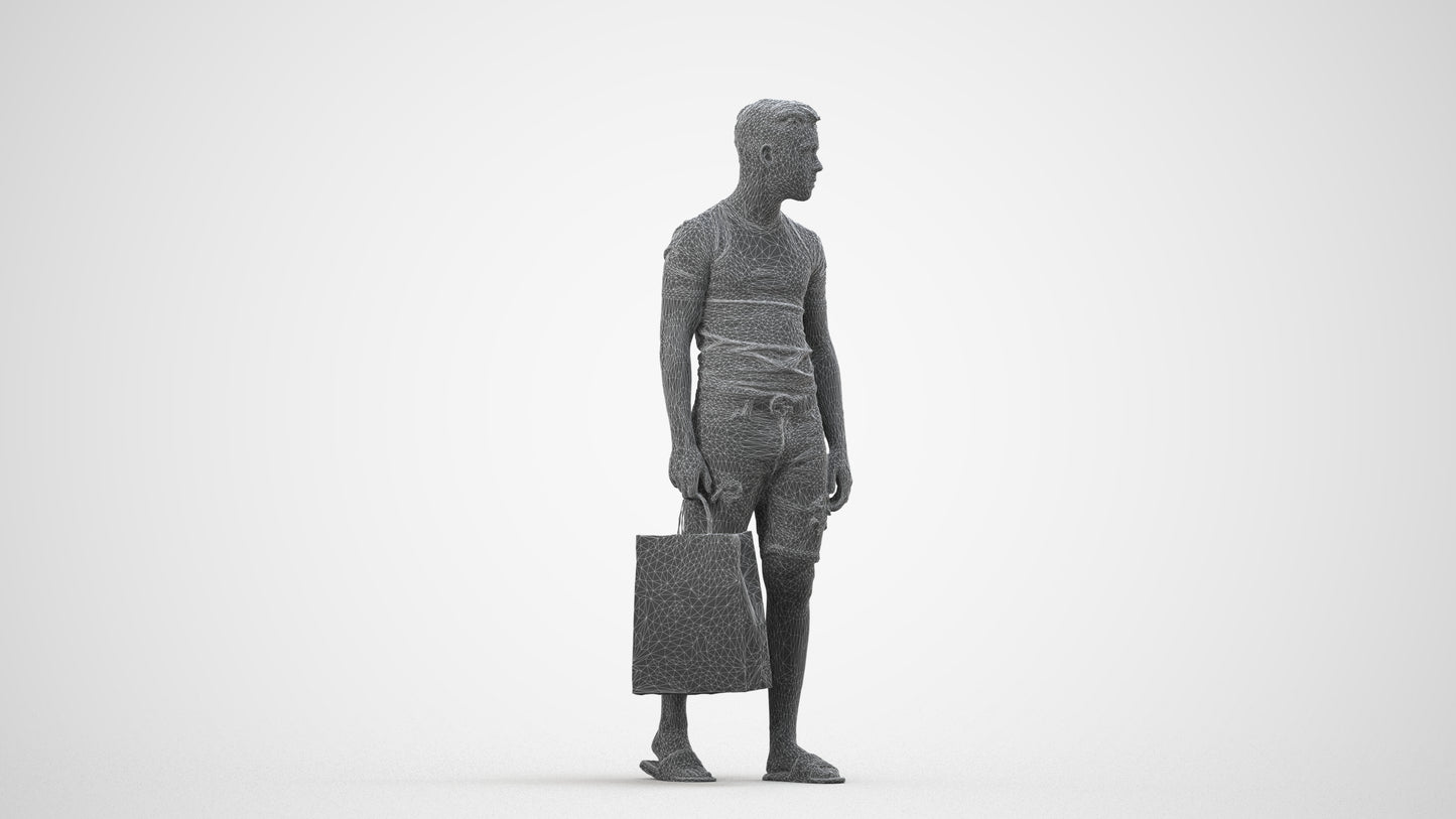 3D human model boy casual kids, photogrammetry scanned person for archviz, wireframe side view
