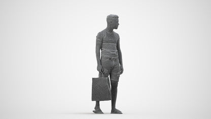 3D human model boy casual kids, photogrammetry scanned person for archviz, wireframe side view