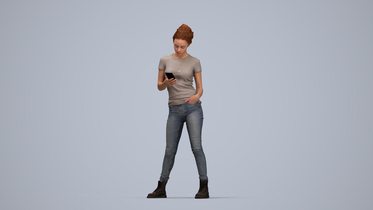 photogrammetry 3D woman casual standing, realistic human model archviz FBX, top-down view render