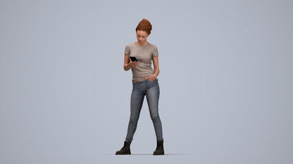 photogrammetry 3D woman casual standing, realistic human model archviz FBX, top-down view render