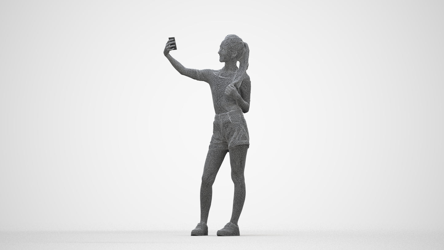 photogrammetry 3D woman casual standing, realistic human model archviz FBX, wireframe back view
