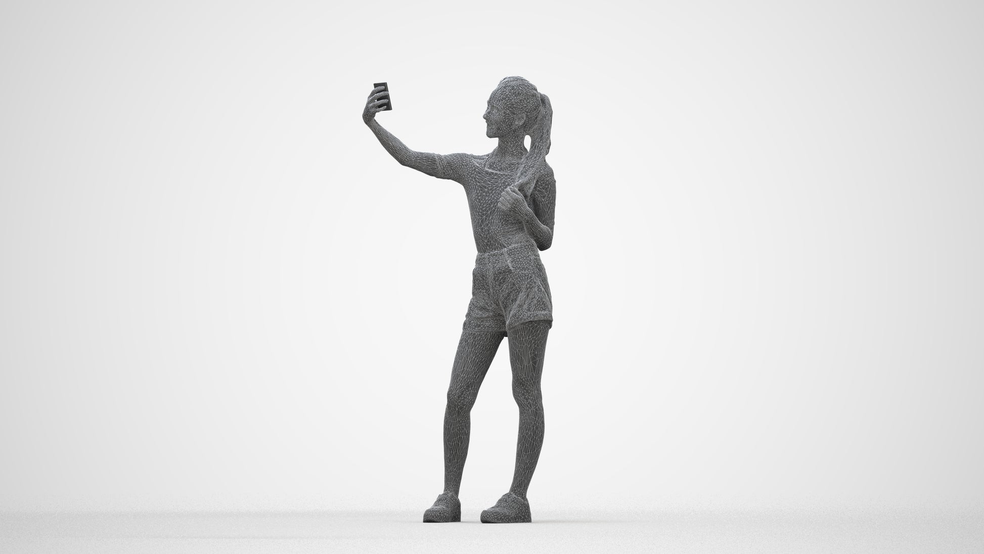 photogrammetry 3D woman casual standing, realistic human model archviz FBX, wireframe back view