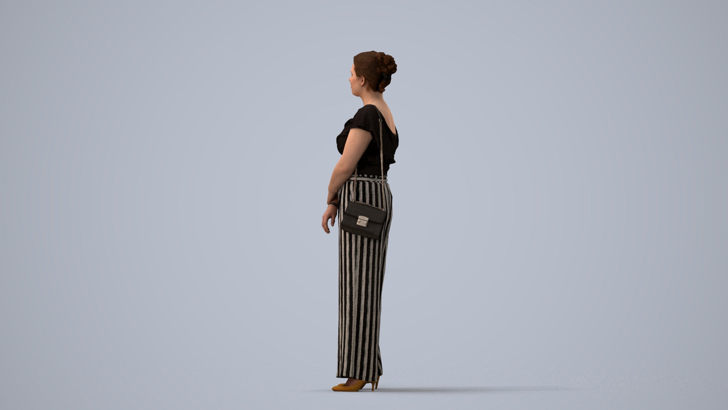3D people model woman casual standing, scanned human for 3ds Max rendering, three-quarter view render