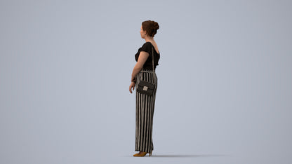 3D people model woman casual standing, scanned human for 3ds Max rendering, three-quarter view render
