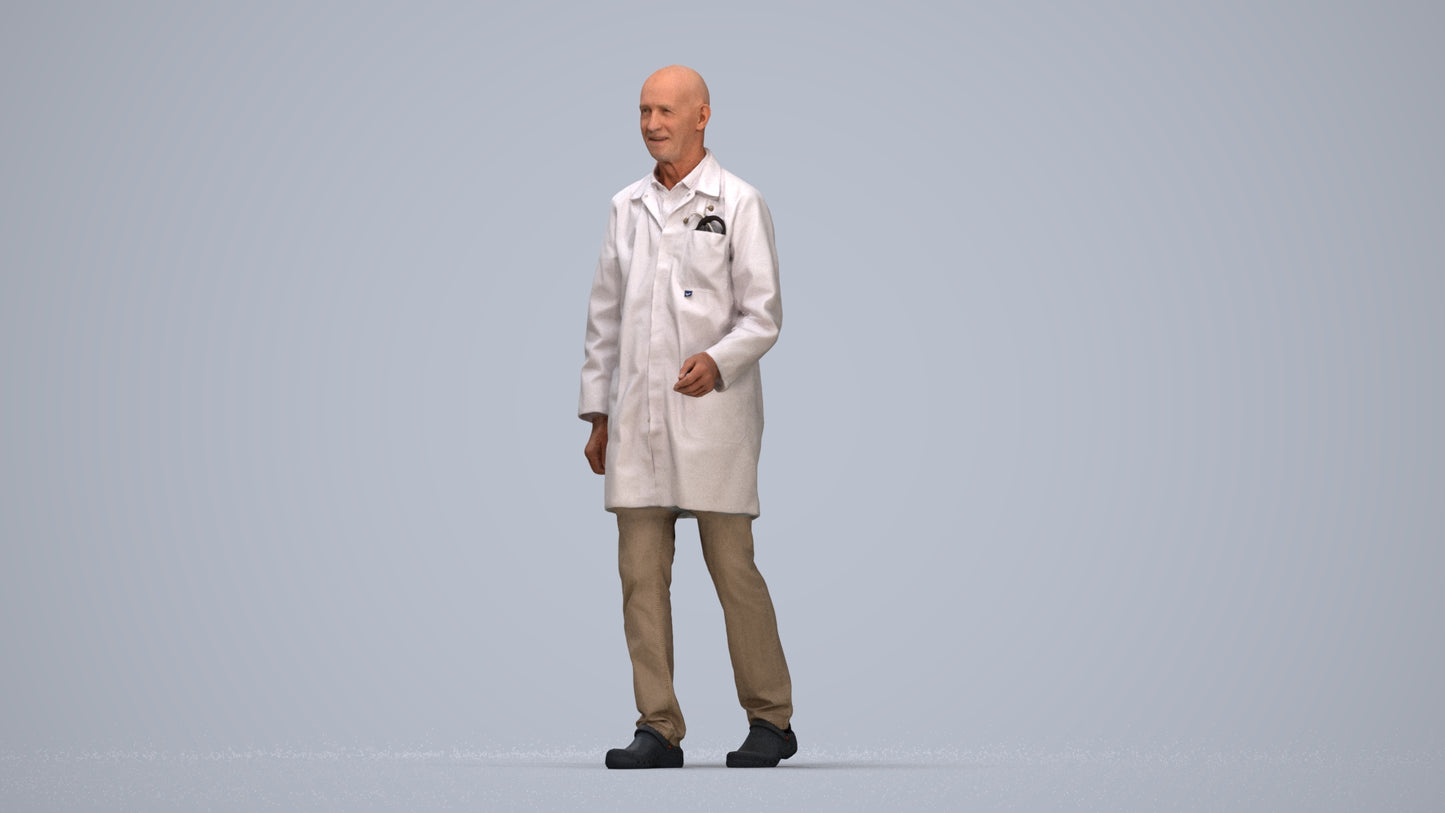 realistic 3D senior man medical, scanned archviz people for Blender and 3ds Max, top-down view render