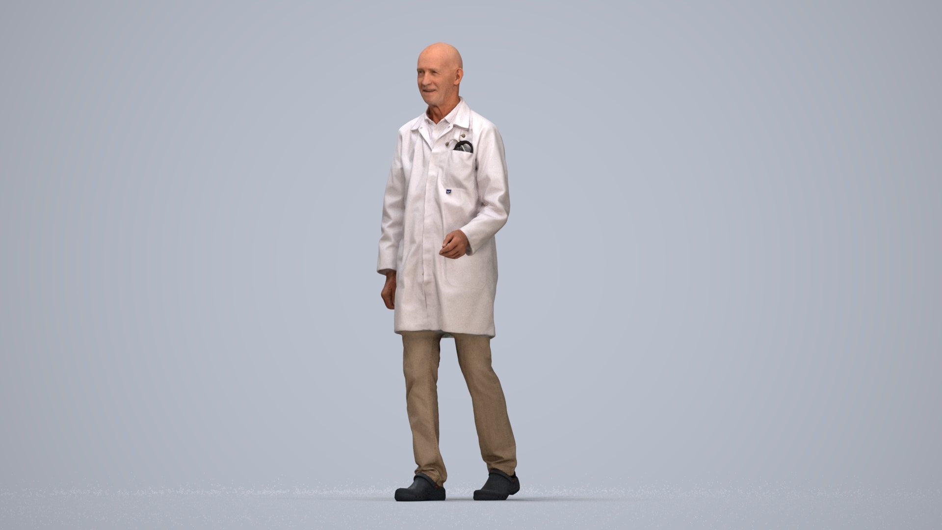 realistic 3D senior man medical, scanned archviz people for Blender and 3ds Max, top-down view render