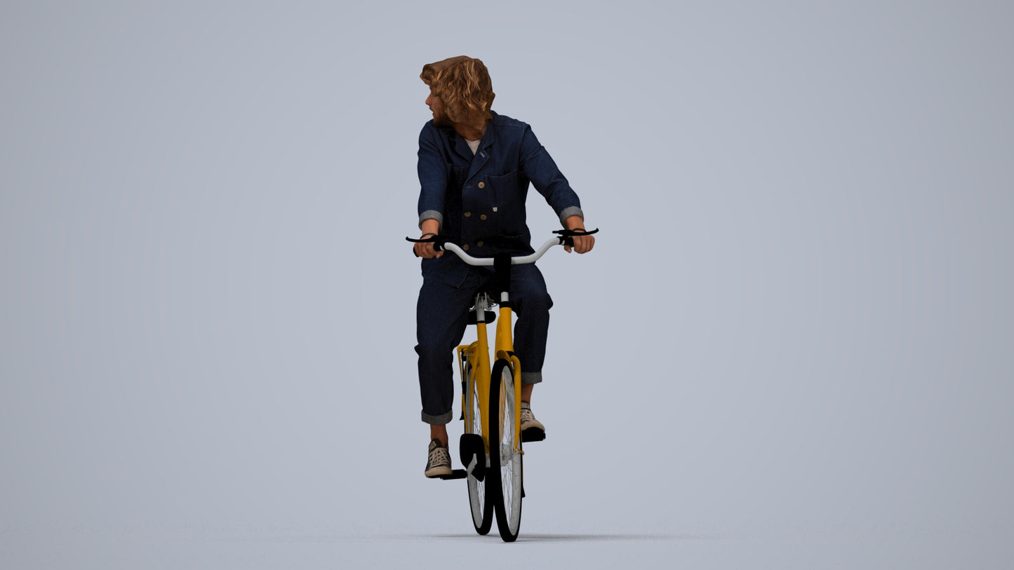photogrammetry 3D man casual cycling, realistic human model archviz FBX, top-down view render