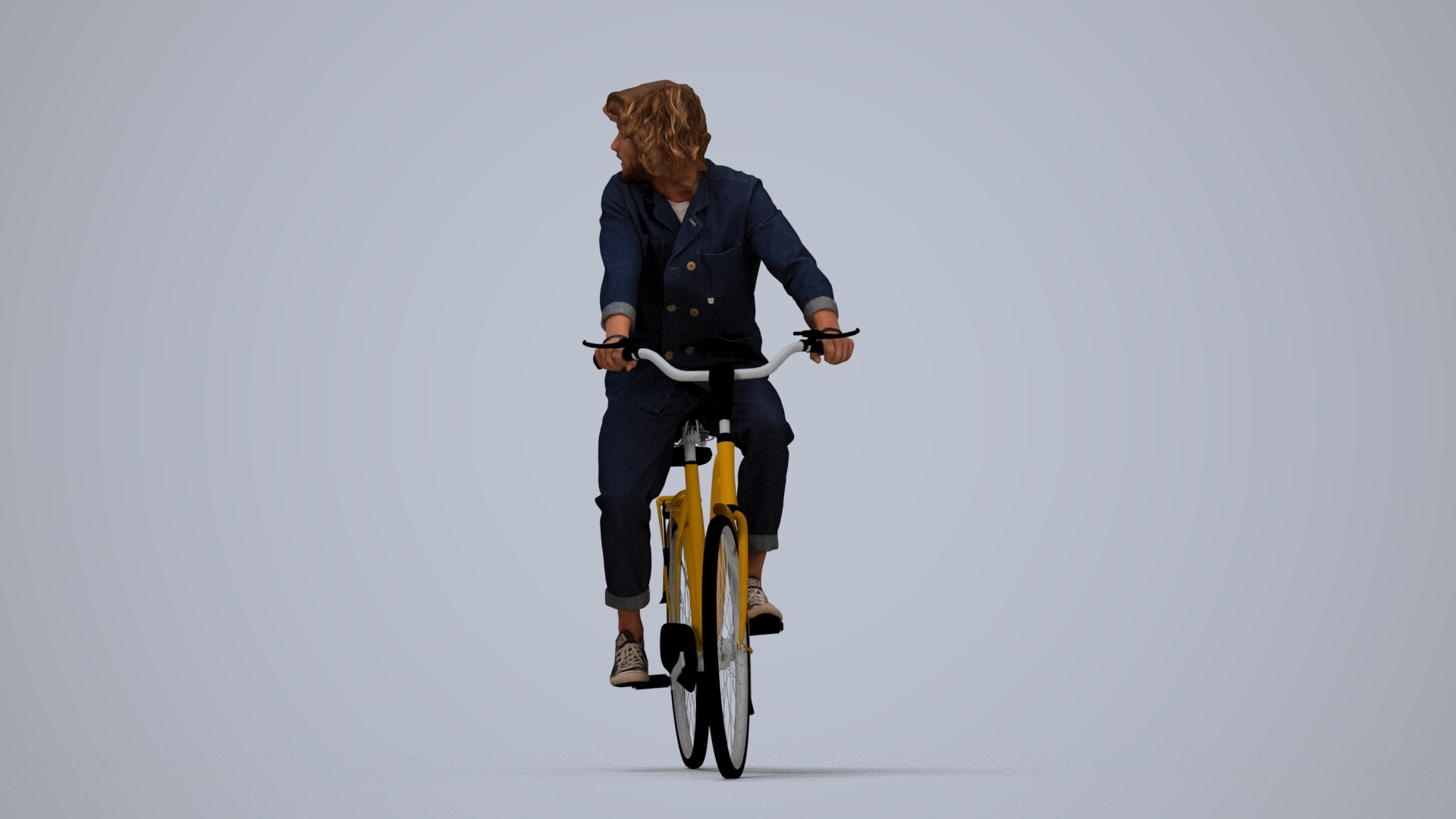 photogrammetry 3D man casual cycling, realistic human model archviz FBX, top-down view render