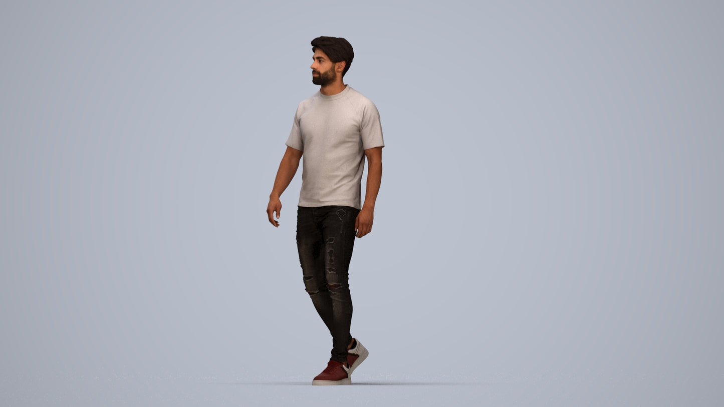 photogrammetry 3D man casual walking, realistic human model archviz FBX, top-down view render