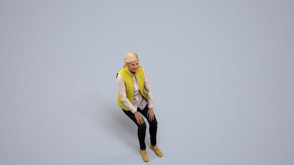 3D people model senior woman casual sitting, scanned human for 3ds Max rendering, back view render