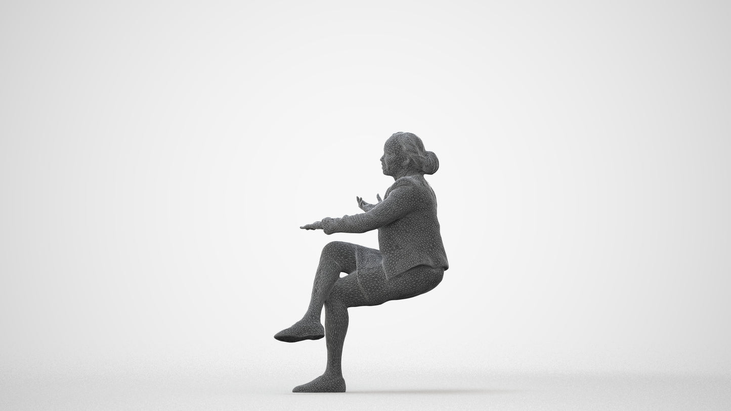 scanned 3D woman business sitting, photogrammetry people for Enscape and V-Ray, square thumbnail