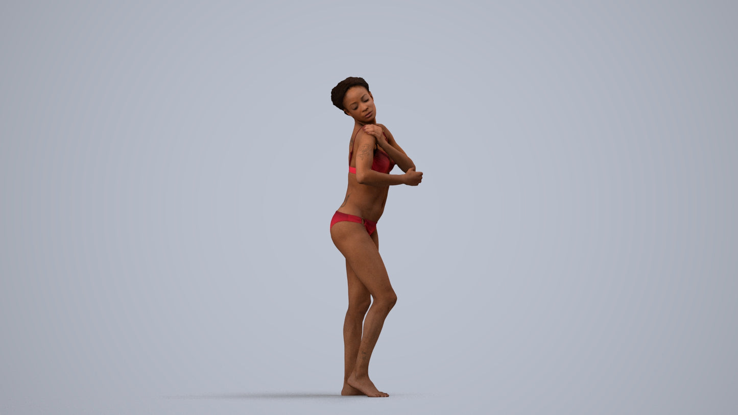 realistic 3D human woman pool, archviz people FBX OBJ for Blender, side view render