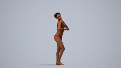 realistic 3D human woman pool, archviz people FBX OBJ for Blender, side view render