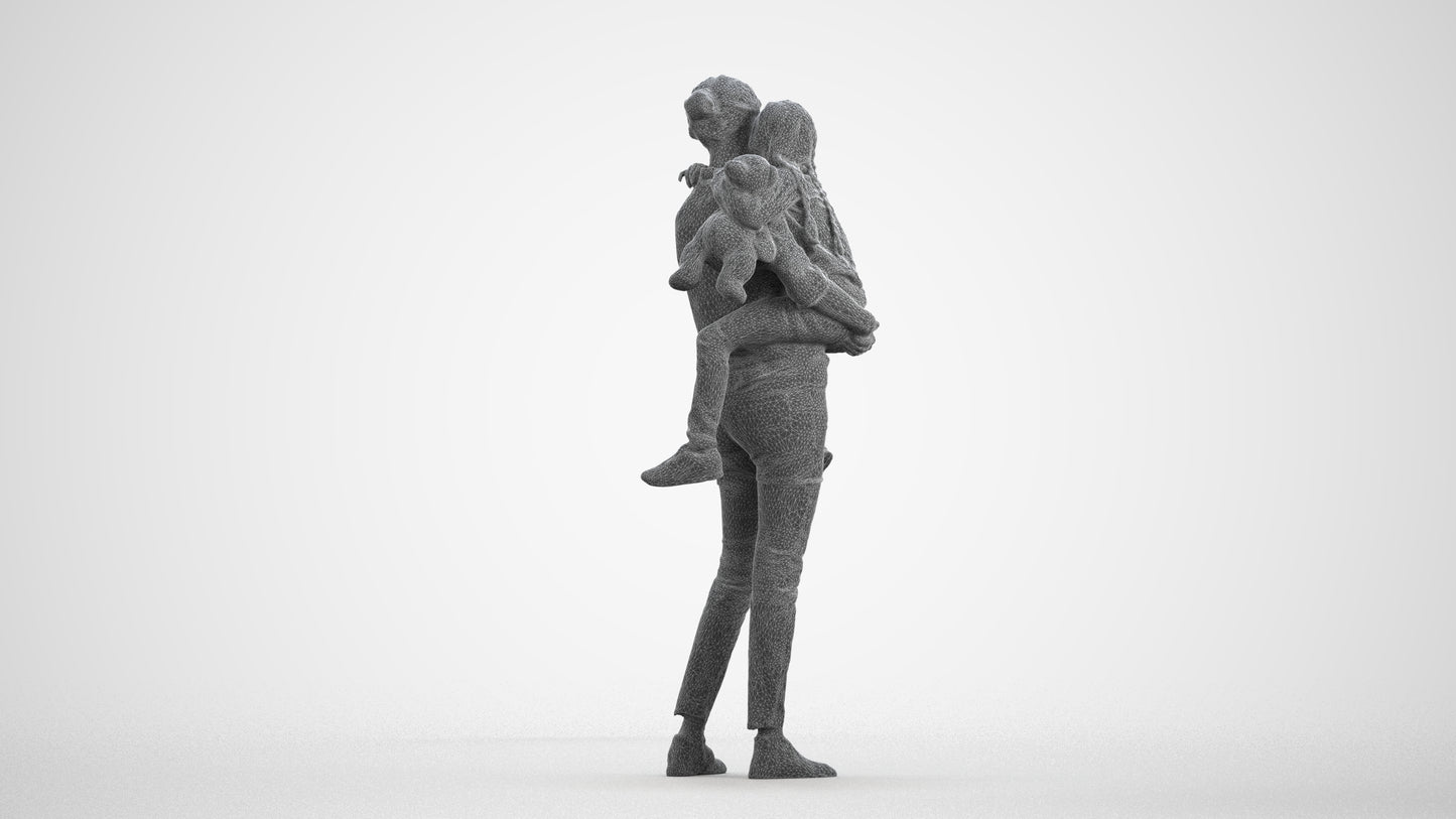 3D scanned girl kids casual, photorealistic archviz people for Enscape and SketchUp, wireframe front view