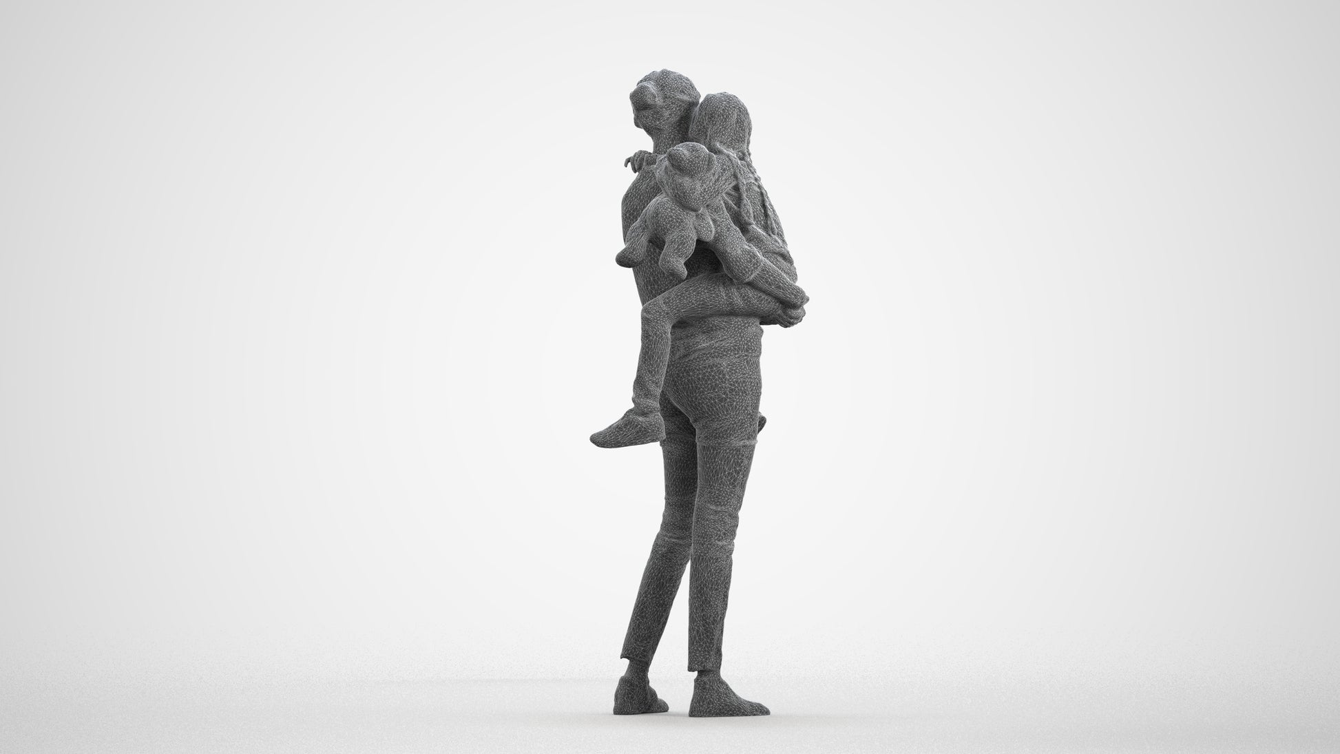 3D scanned girl kids casual, photorealistic archviz people for Enscape and SketchUp, wireframe front view