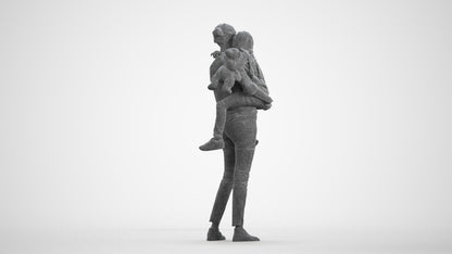 3D scanned girl kids casual, photorealistic archviz people for Enscape and SketchUp, wireframe front view