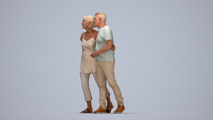realistic 3D human senior woman casual couple, archviz people FBX OBJ for Blender, top-down view render