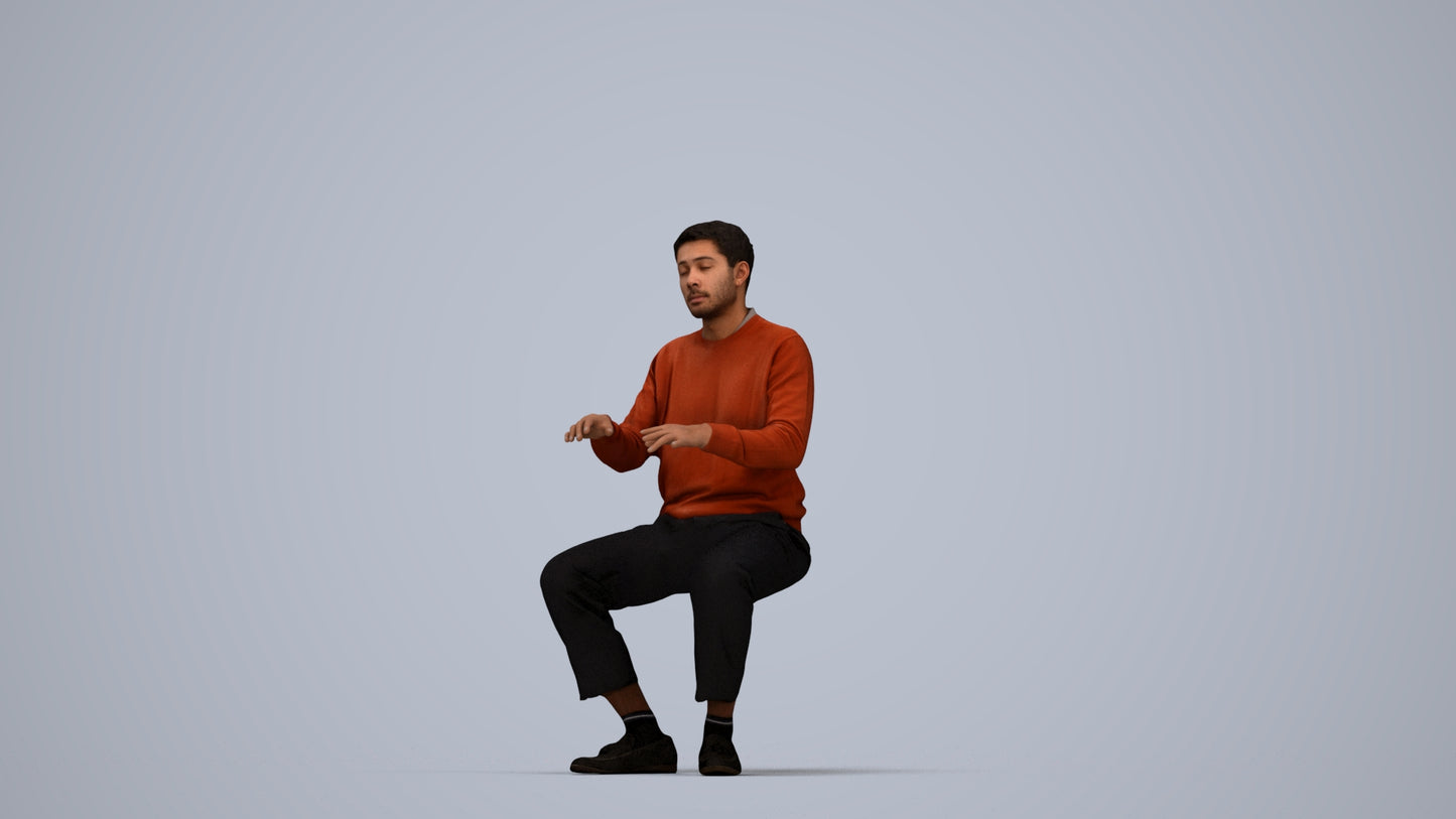 realistic 3D people man casual sitting, render-ready for V-Ray and Corona, FBX OBJ, top-down view render