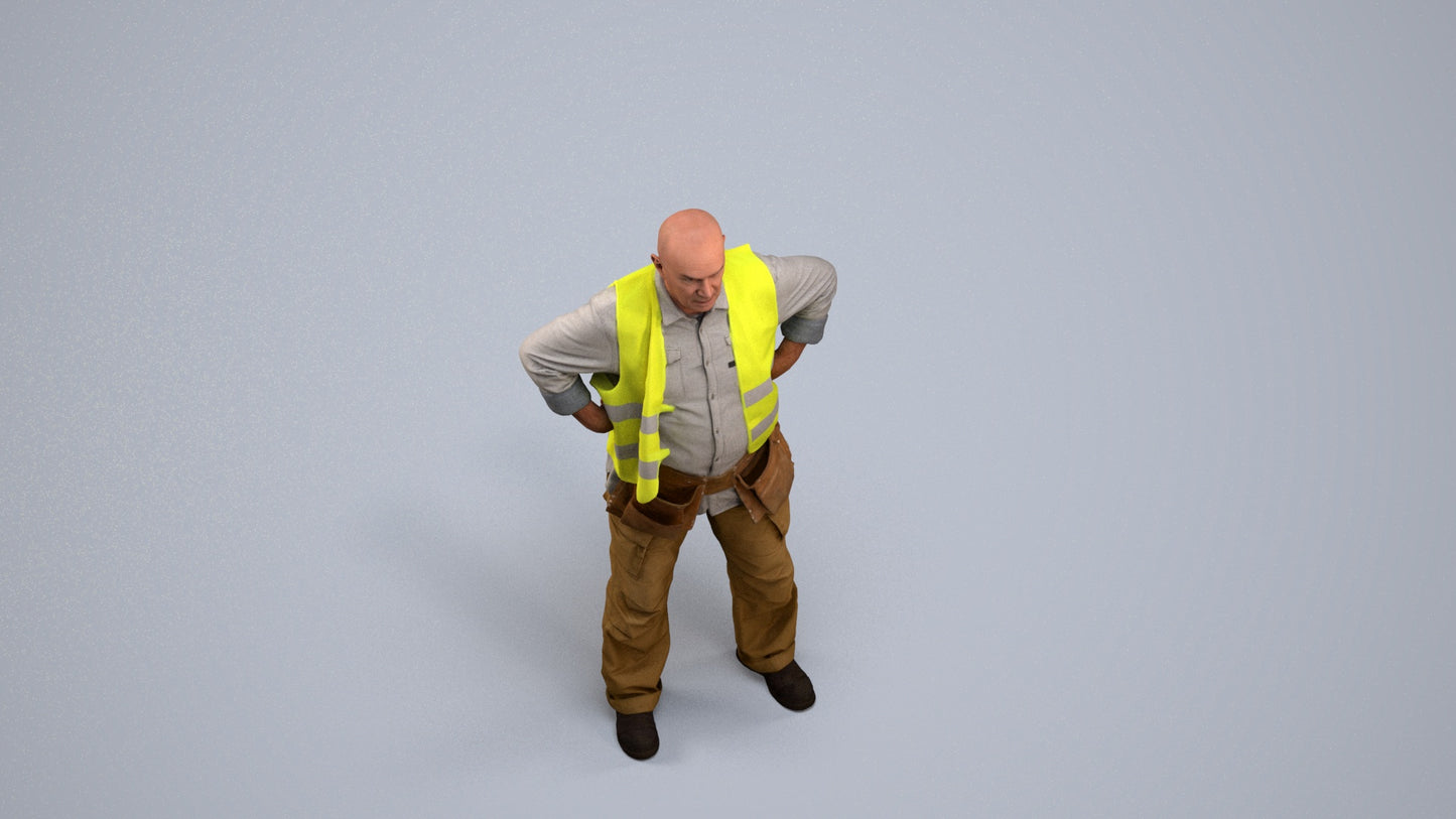 photogrammetry 3D senior man standing, realistic human model archviz FBX, back view render