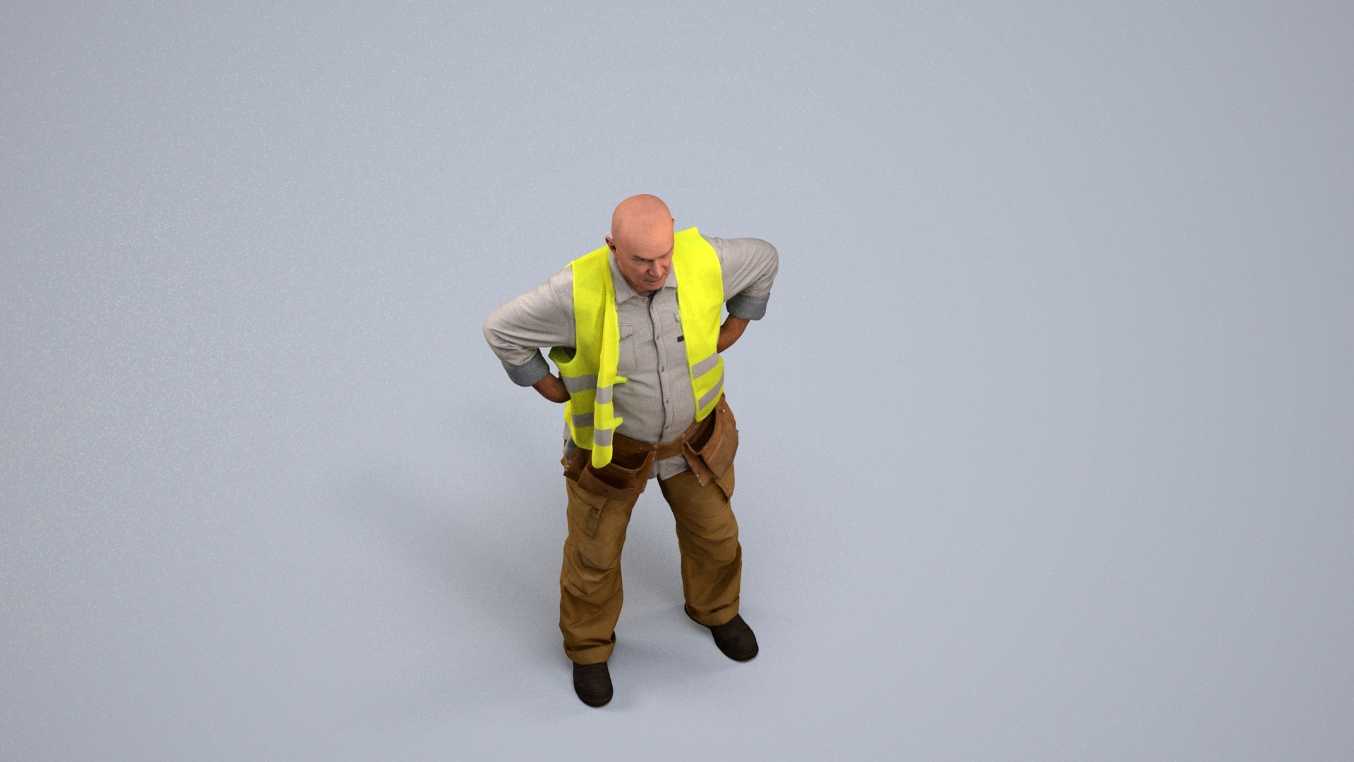 photogrammetry 3D senior man standing, realistic human model archviz FBX, back view render