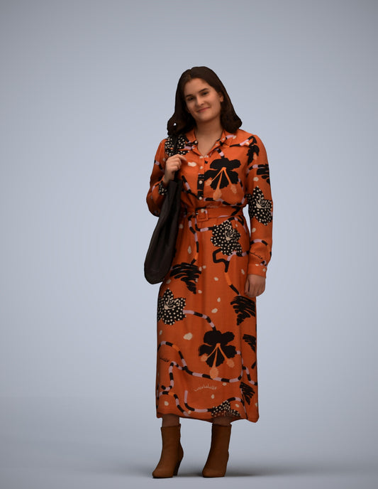 realistic 3D human woman casual standing, archviz people FBX OBJ for Blender