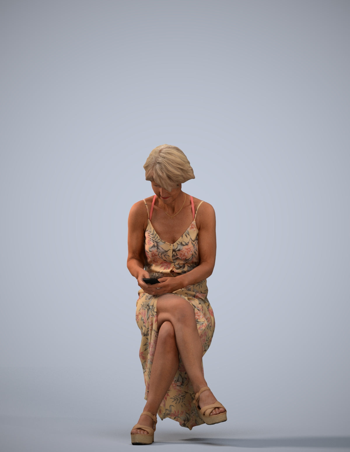 photogrammetry 3D senior woman sitting, realistic human model archviz FBX