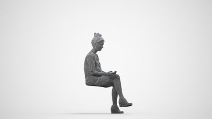 photogrammetry 3D woman casual sitting, realistic human model archviz FBX, wireframe side view