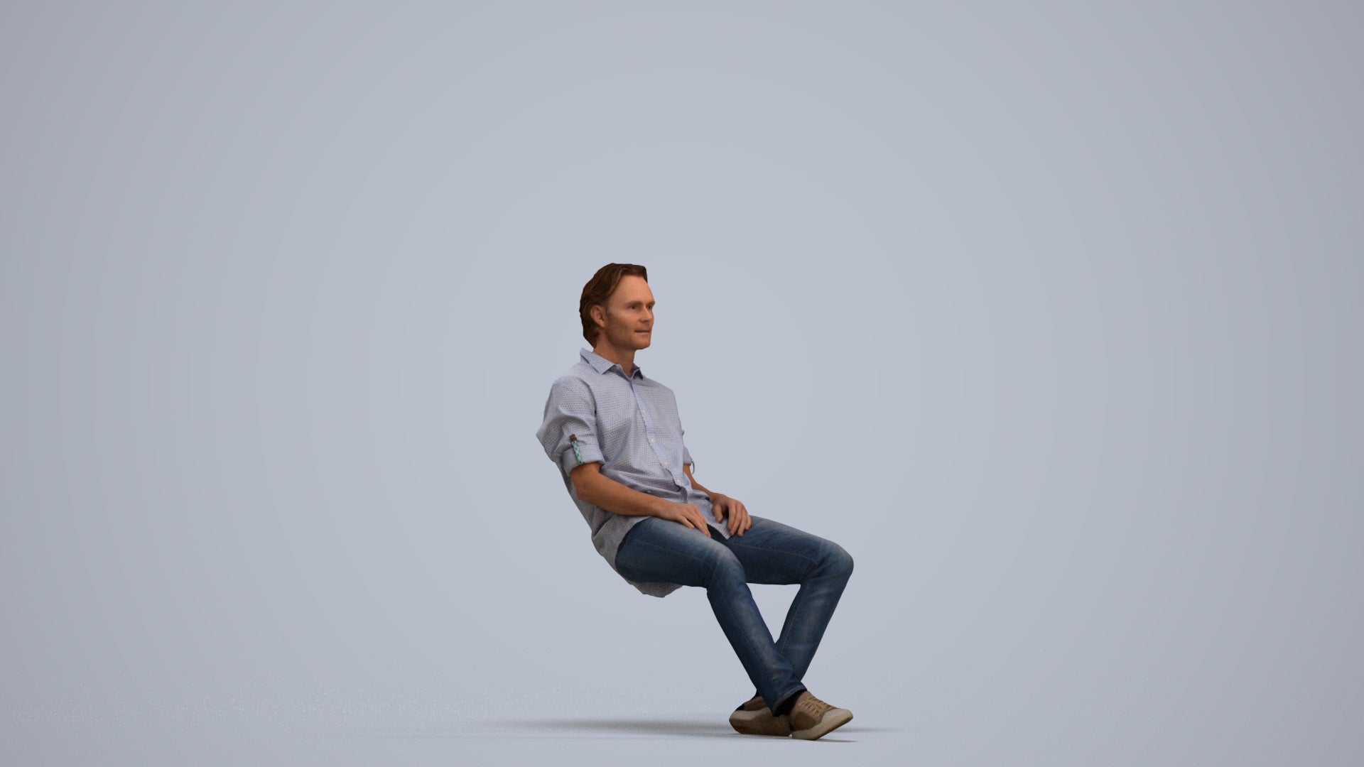 realistic 3D human man casual sitting, archviz people FBX OBJ for Blender, standing pose render