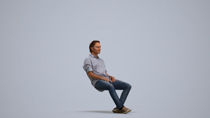 realistic 3D human man casual sitting, archviz people FBX OBJ for Blender, standing pose render