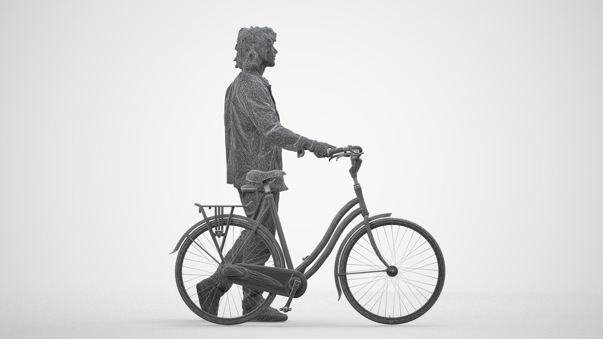 realistic 3D people man casual cycling, render-ready for V-Ray and Corona, FBX OBJ, wireframe side view