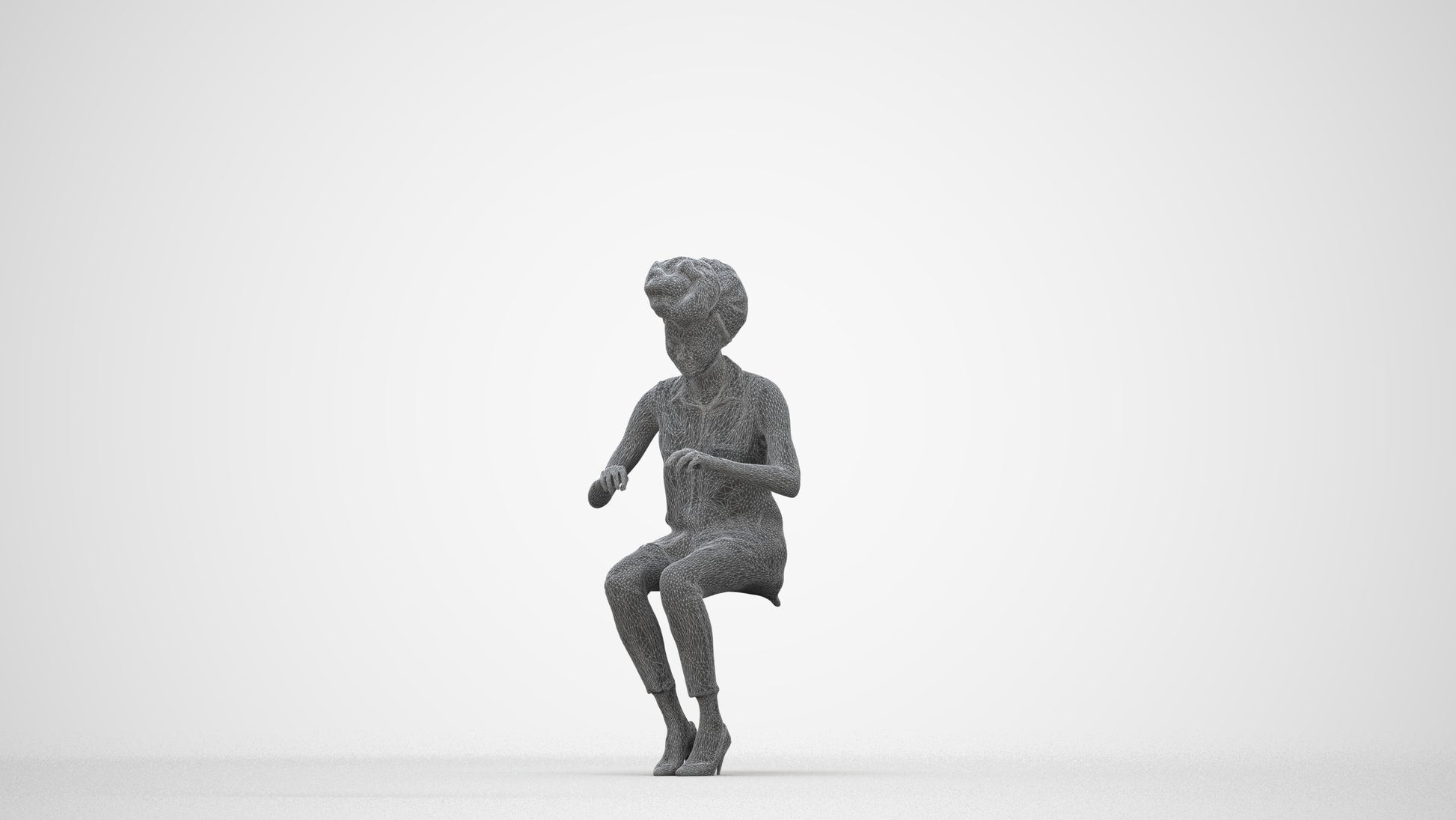 scanned 3D woman casual sitting, photogrammetry people for Enscape and V-Ray, wireframe back view