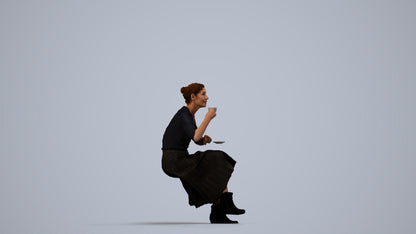 realistic 3D people senior woman casual sitting, render-ready for V-Ray and Corona, FBX OBJ, side view render