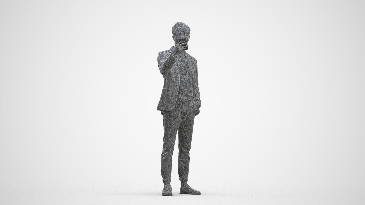 realistic 3D people man business standing, render-ready for V-Ray and Corona, FBX OBJ, three-quarter front view render