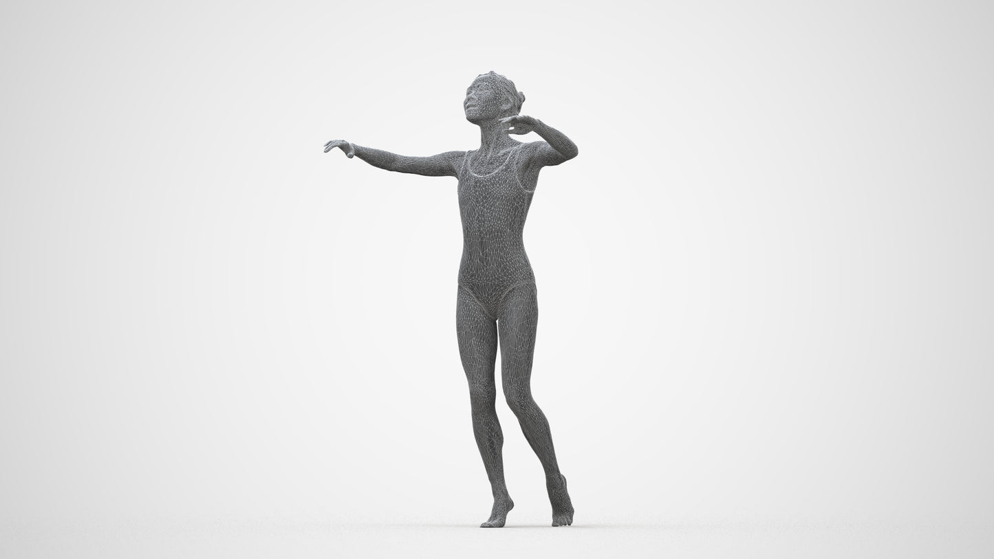 3D scanned woman pool, photorealistic archviz people for Enscape and SketchUp, wireframe back view