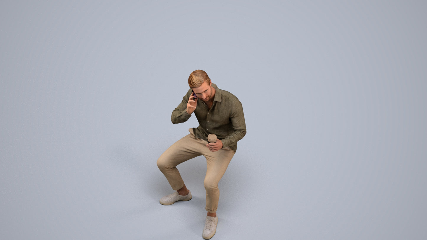 realistic 3D people man casual sitting, render-ready for V-Ray and Corona, FBX OBJ, back view render