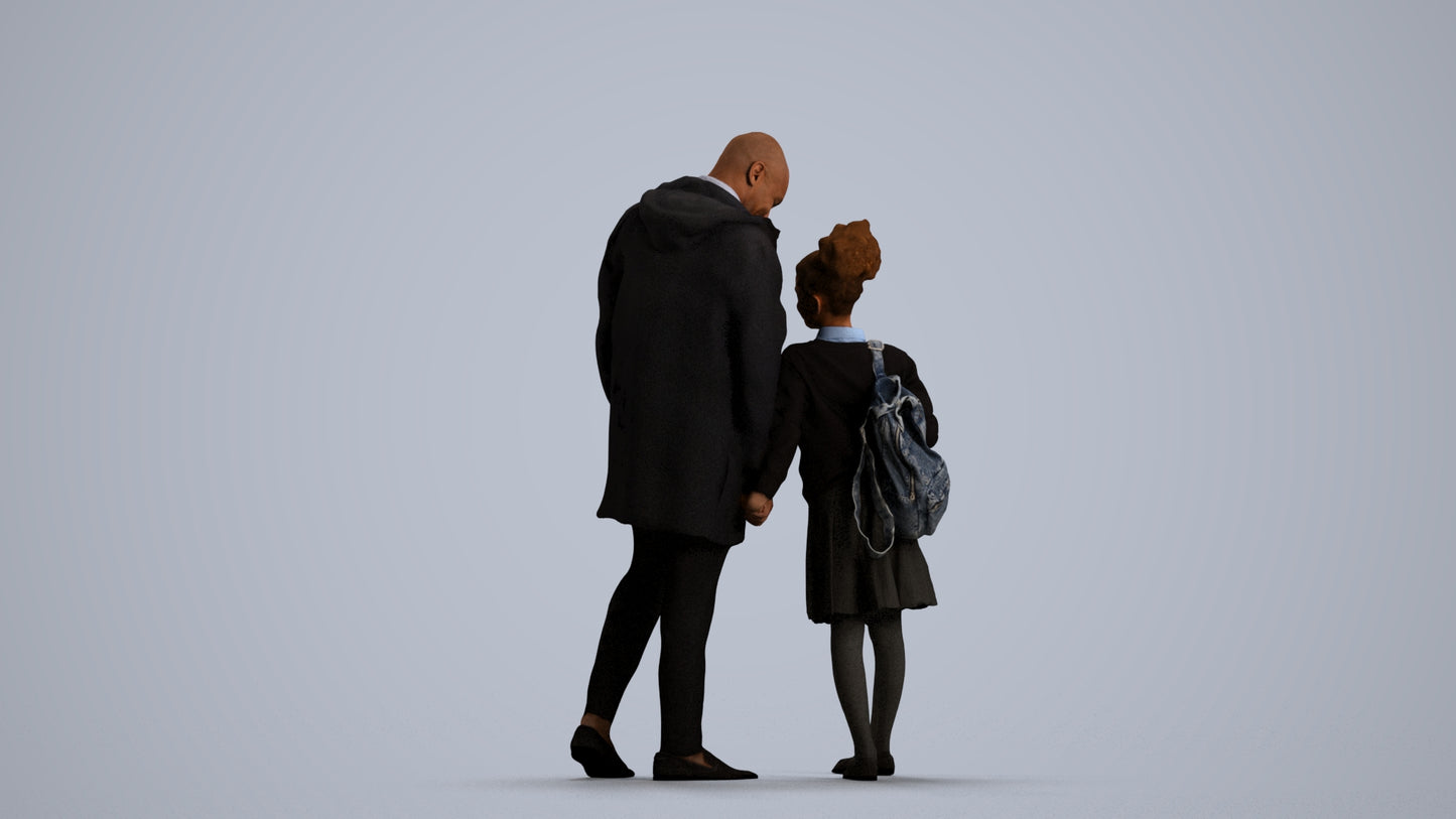 realistic 3D human girl business kids, archviz people FBX OBJ for Blender, front view render
