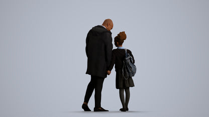 realistic 3D human girl business kids, archviz people FBX OBJ for Blender, front view render