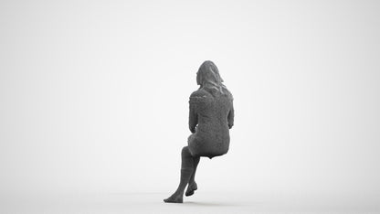 realistic 3D senior woman casual sitting, scanned archviz people for Blender and 3ds Max, wireframe front view