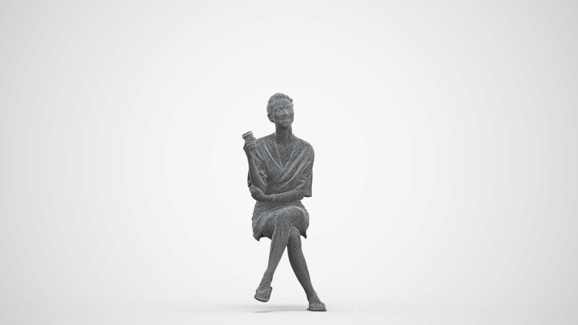 3D people model woman casual sitting, scanned human for 3ds Max rendering, three-quarter front view render