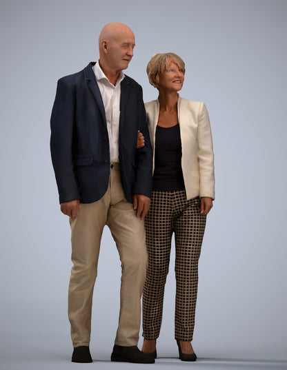 3D human model senior woman business couple, photogrammetry scanned person for archviz