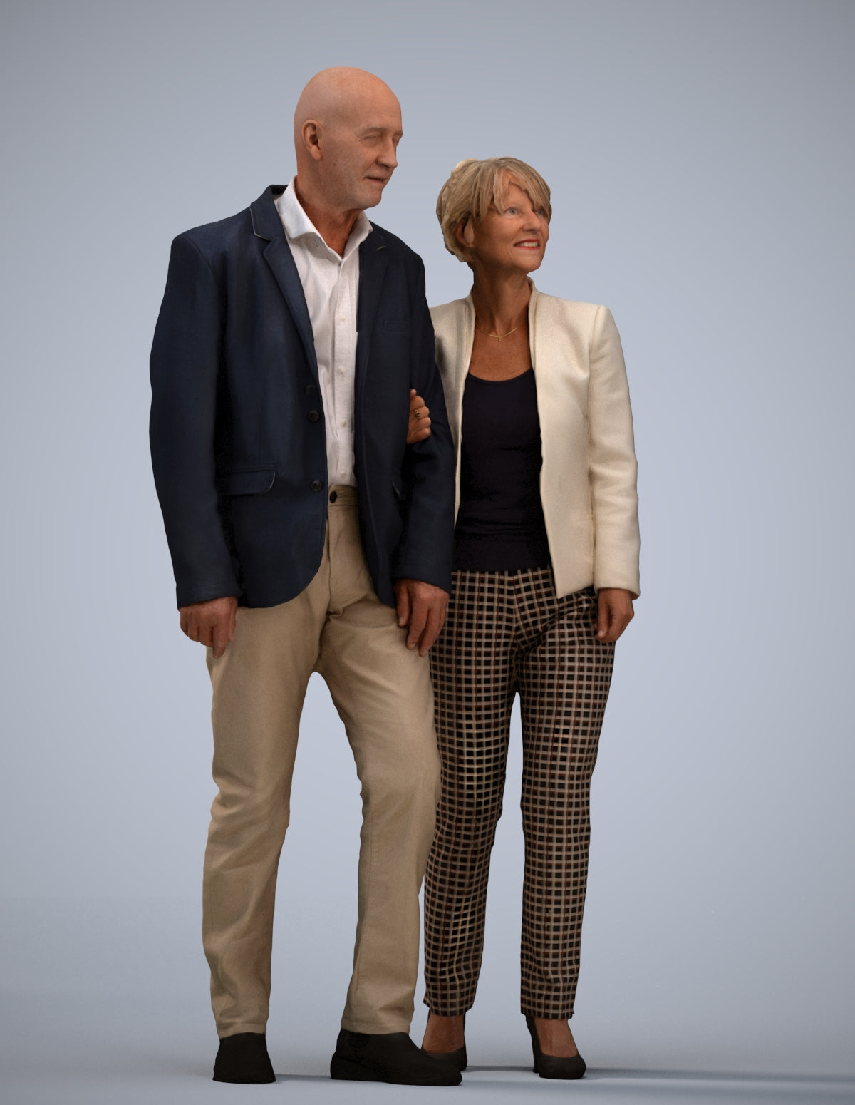 3D human model senior woman business couple, photogrammetry scanned person for archviz