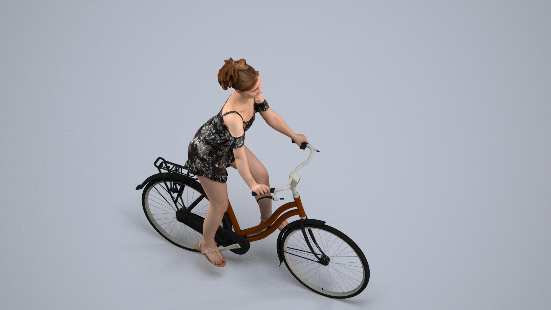 scanned 3D girl casual cycling, photogrammetry people for Enscape and V-Ray, back view render