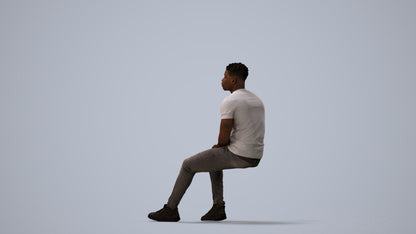 3D scanned man sitting casual, photorealistic archviz people for Enscape and SketchUp, three-quarter view render