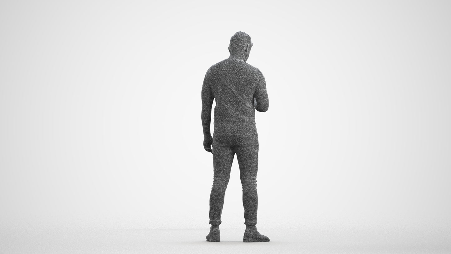 photogrammetry 3D man casual standing, realistic human model archviz FBX, wireframe front view