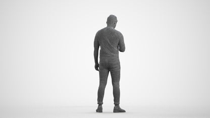 photogrammetry 3D man casual standing, realistic human model archviz FBX, wireframe front view